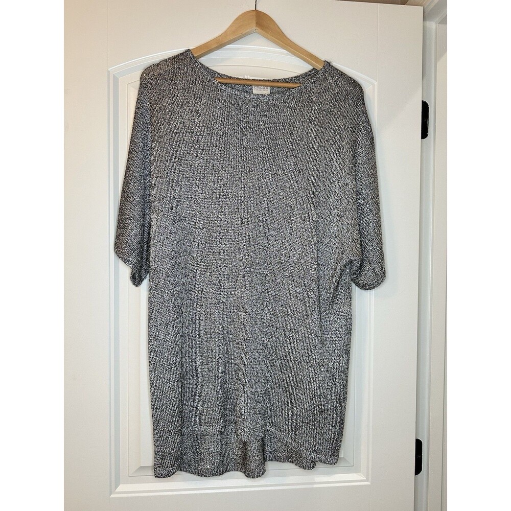 Chicos Women’s Sz 3 Taupe Black Multi Silver‎ Sequin Poly Rayon Sweater